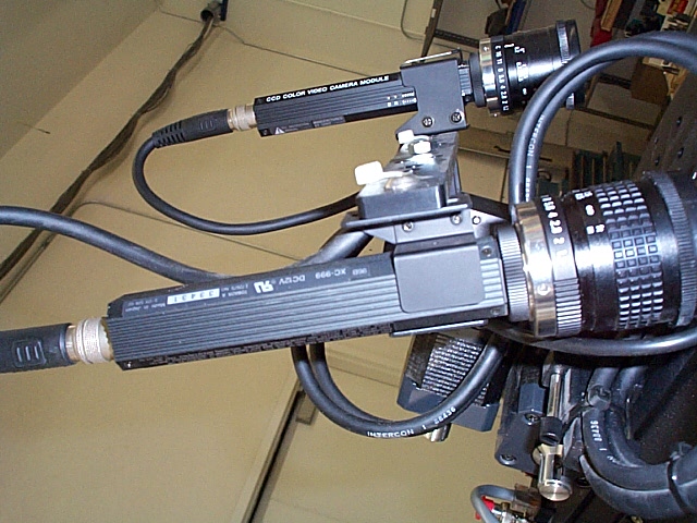 Closeup of the Sony XC-999s. Note: One of the cameras is mounted under the bar for testing.